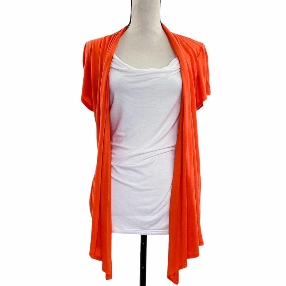 ANDREA Missy Burnt Orange Short Sleeve Asymmetrical Cardigan Blouse